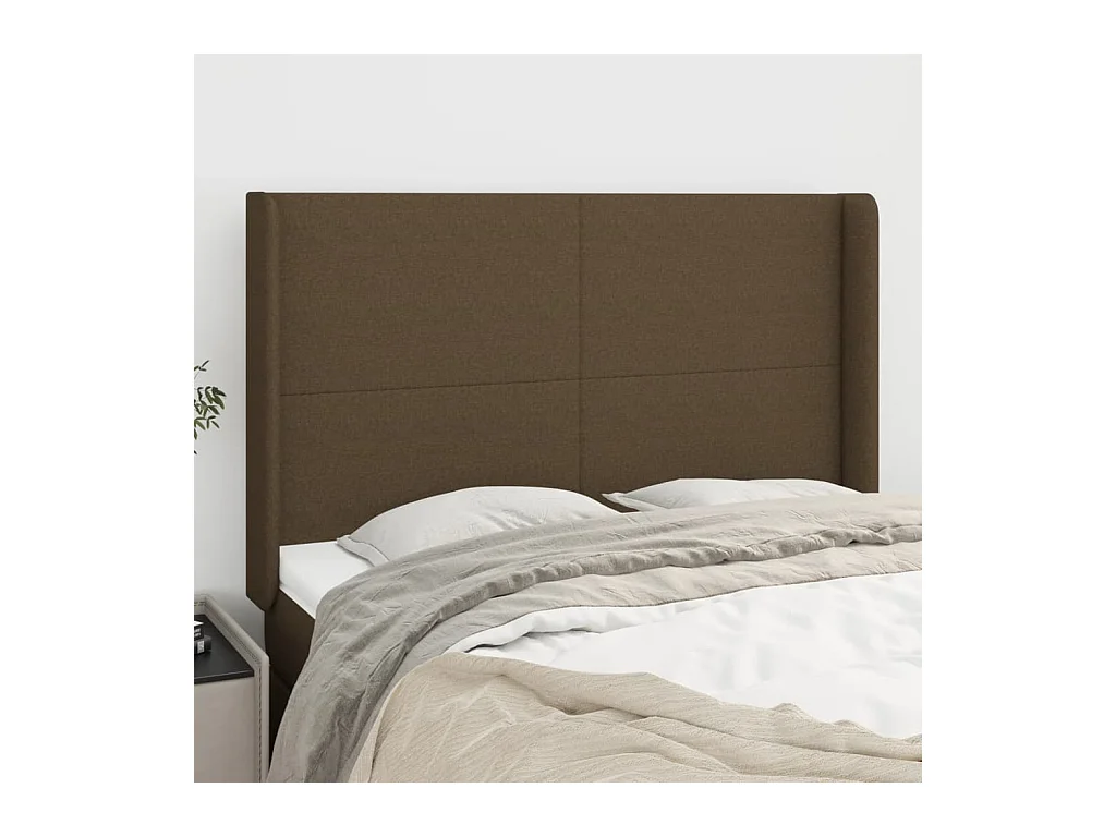 Tête de lit avec oreilles Marron foncé 147x16x118/128 cm Tissu
