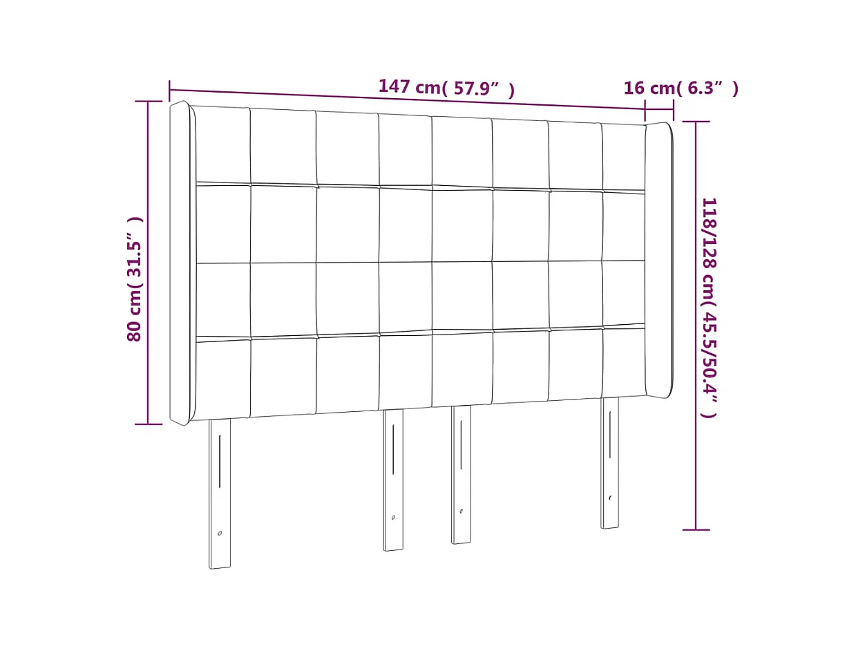 Hoofdbord met randen 147x16x118/128 cm stof taupe