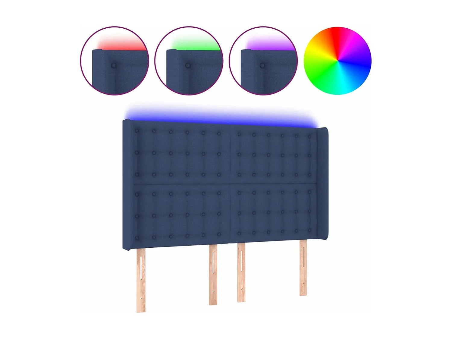 Testiera a LED Blu 147x16x118/128 cm in Tessuto