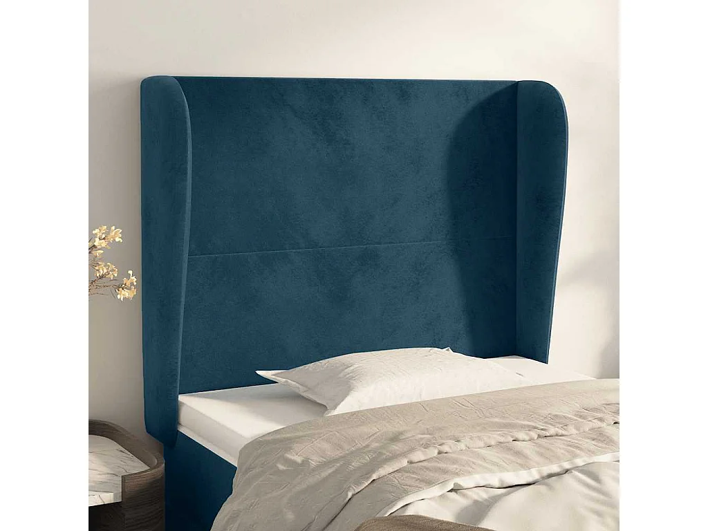 Hoofdbord met randen 93x23x118/128 cm fluweel donkerblauw