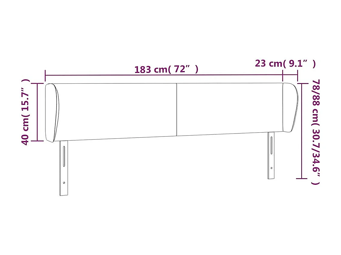 Tête de lit avec oreilles Bleu foncé 183x23x78/88 cm Velours