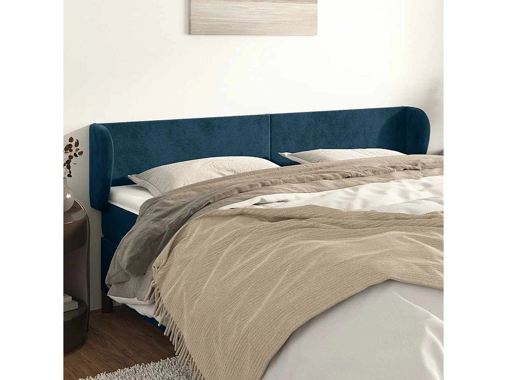 Kopfteil mit Ohren Dunkelblau 183x23x78/88 cm Samt