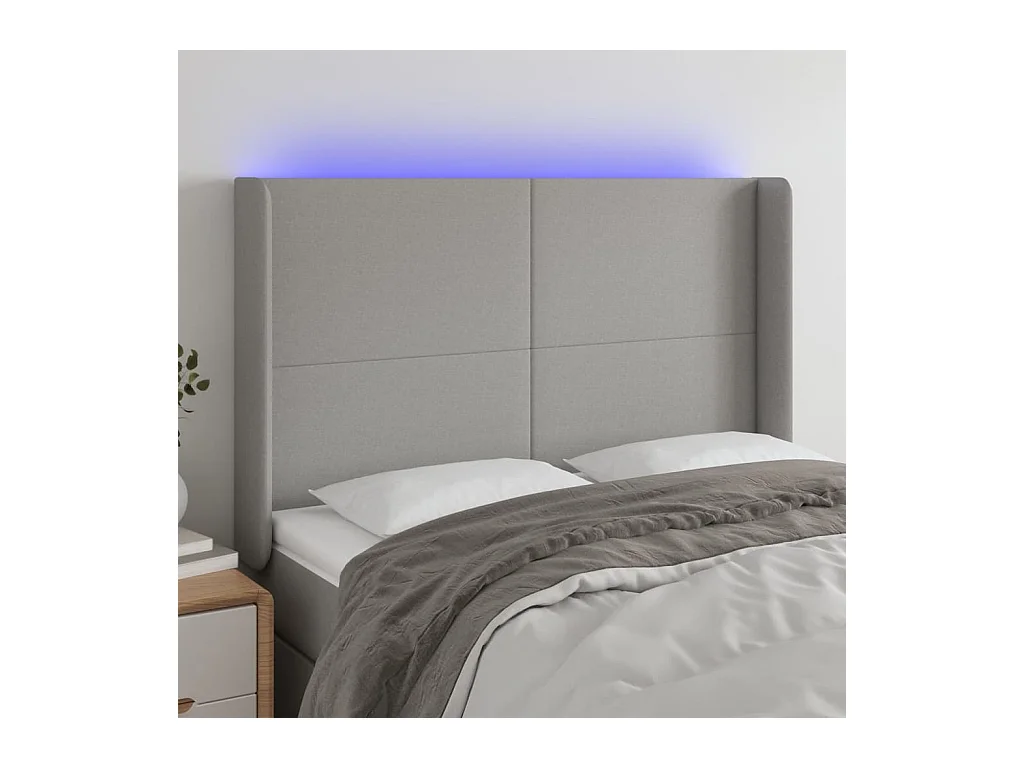 Cabeceira cama c/ luzes LED tecido 147x16x118/128cm cinza-claro
