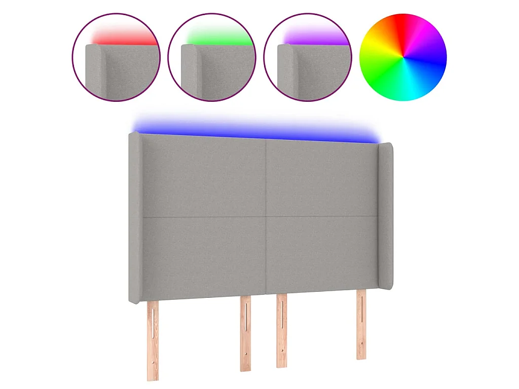 Hoofdbord LED 147x16x118/128 cm stof lichtgrijs