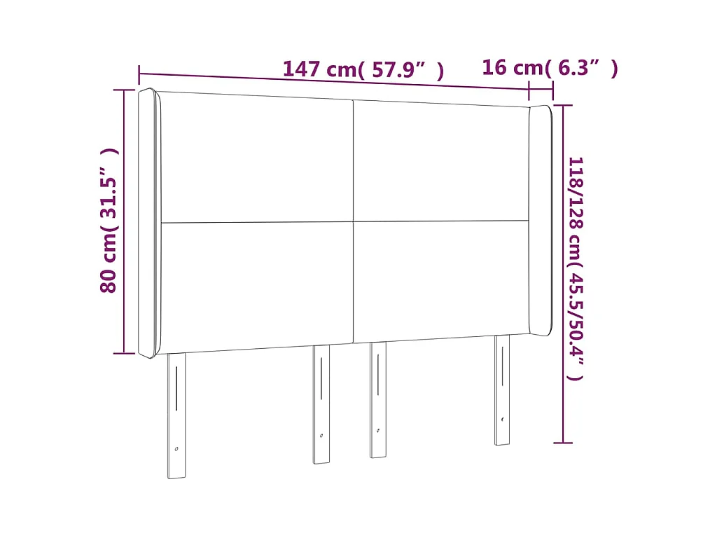 Hoofdbord LED 147x16x118/128 cm stof lichtgrijs