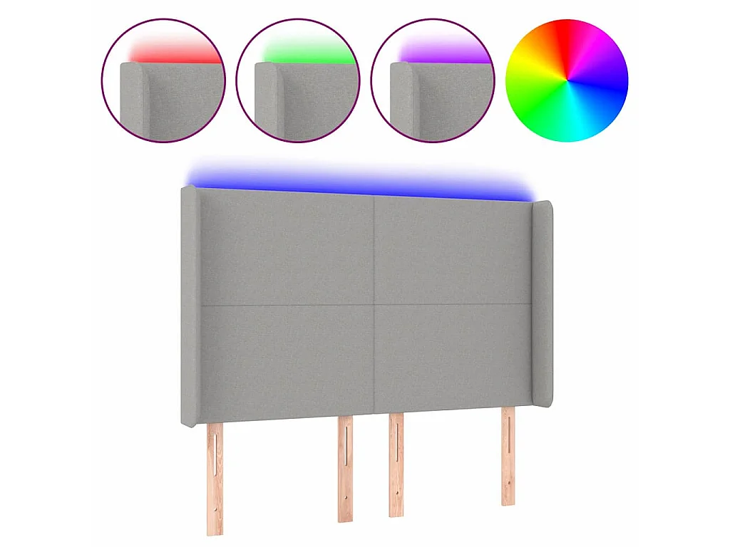 Testiera a LED Grigio Chiaro 147x16x118/128 cm in Tessuto