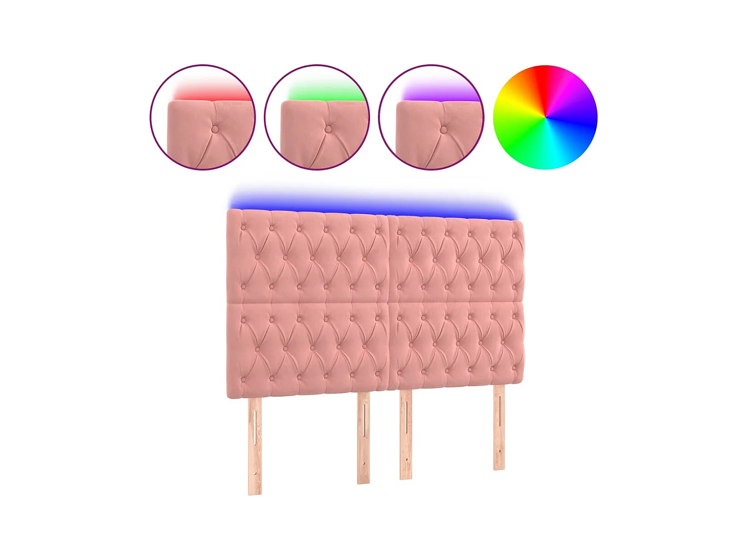 Hoofdbord LED 144x7x118/128 cm fluweel roze