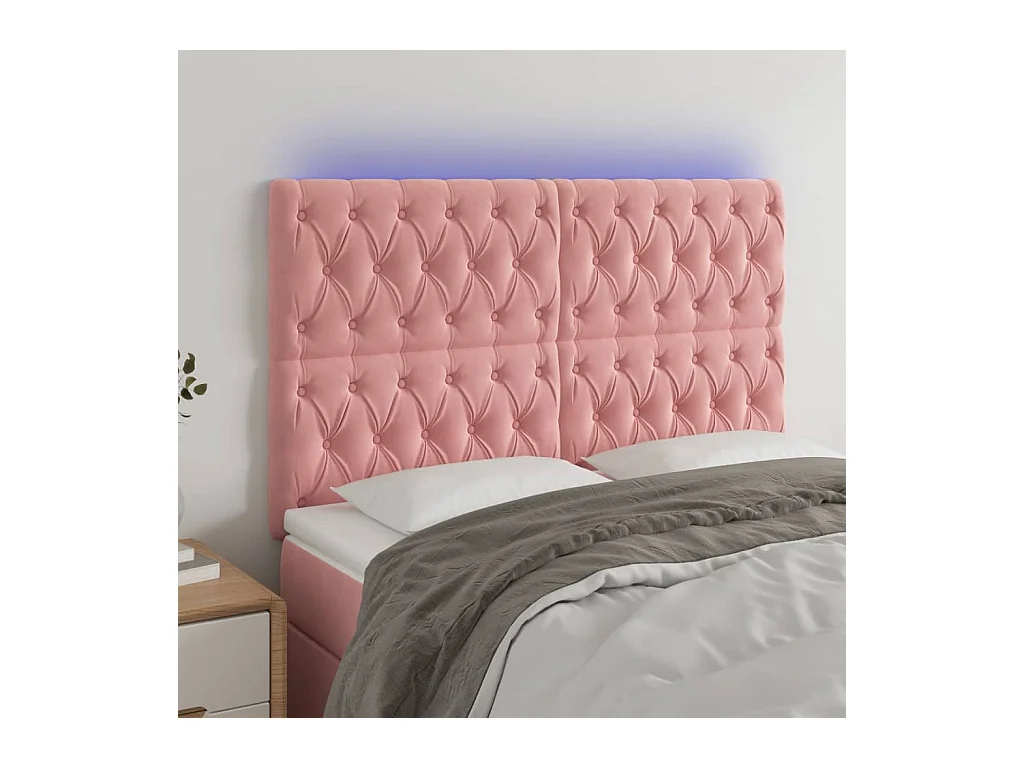 LED Kopfteil Rosa 144x7x118/128 cm Samt