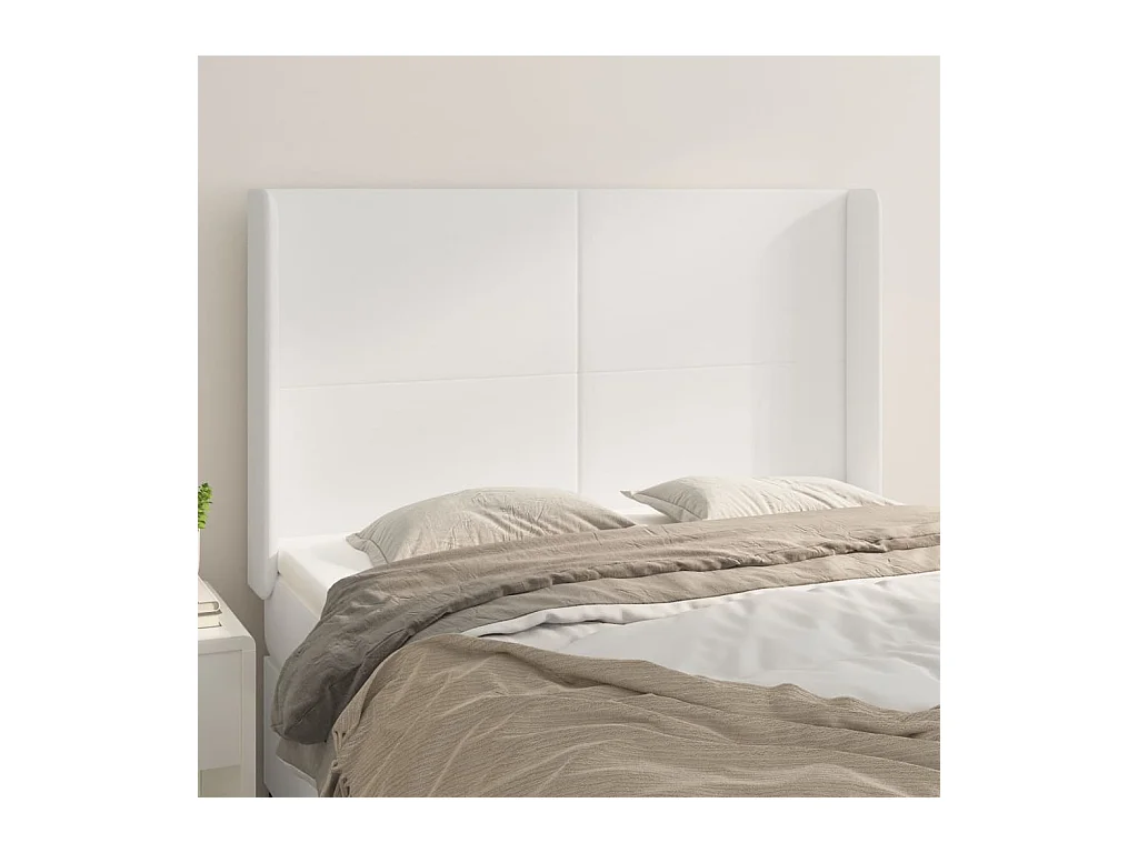 Tête de lit avec oreilles Blanc 147x16x118/128 cm Similicuir