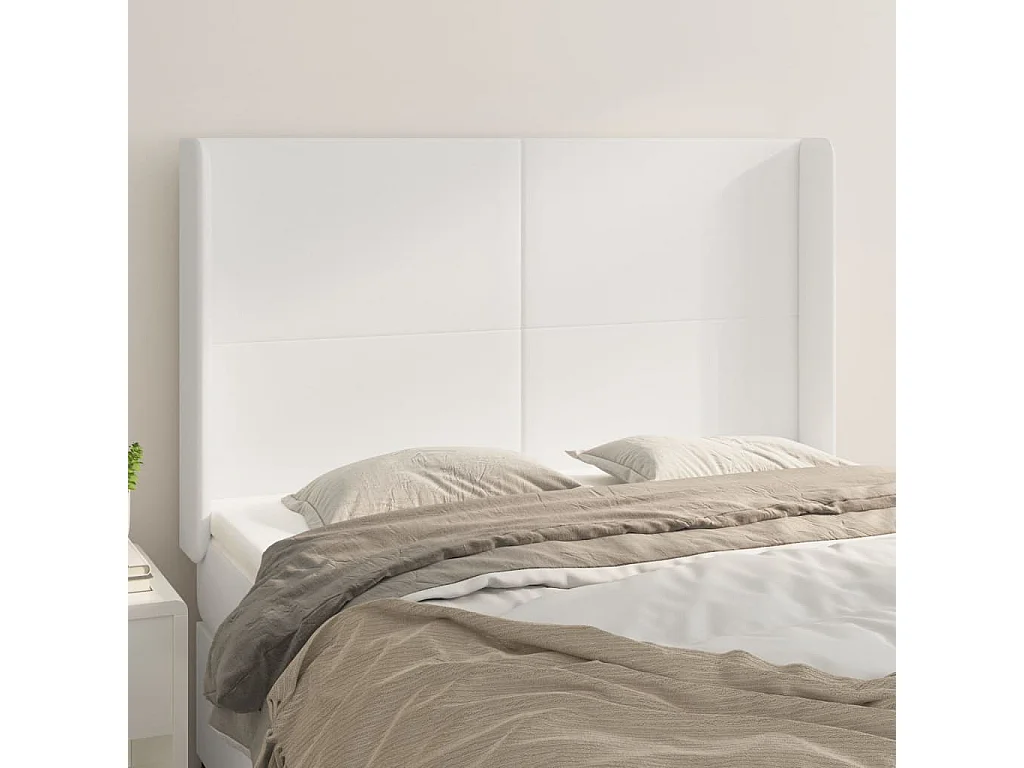 Hoofdbord met randen 147x16x118/128 cm kunstleer wit