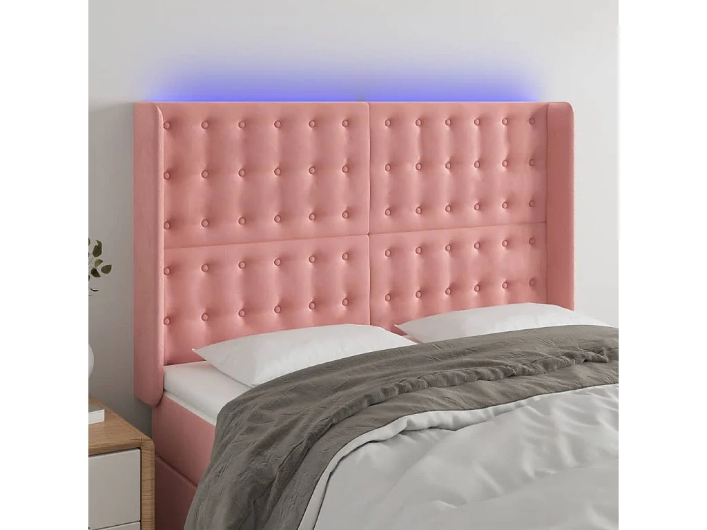 LED Kopfteil Rosa 147x16x118/128 cm Samt