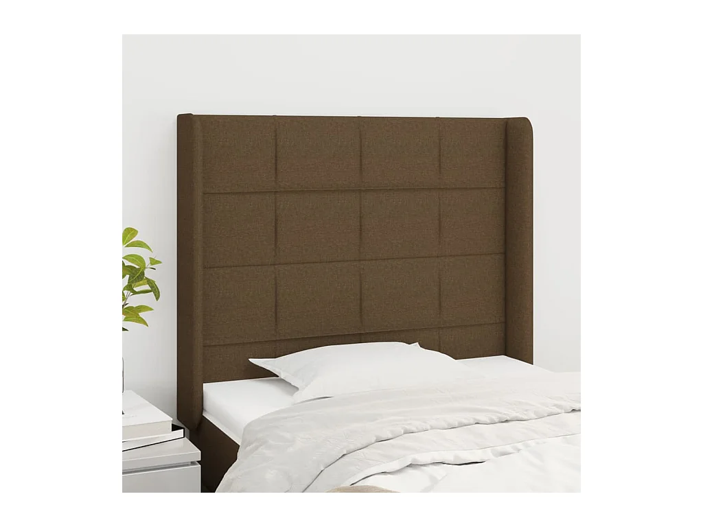 Tête de lit avec oreilles Marron foncé 103x16x118/128 cm Tissu
