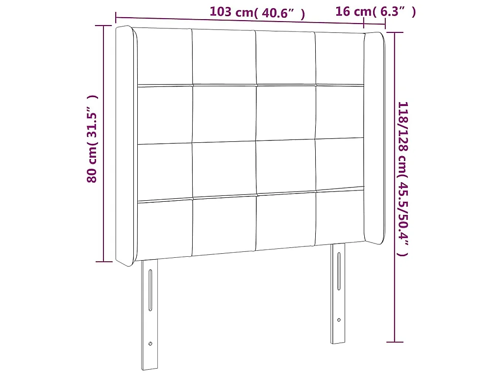 Tête de lit avec oreilles Marron foncé 103x16x118/128 cm Tissu