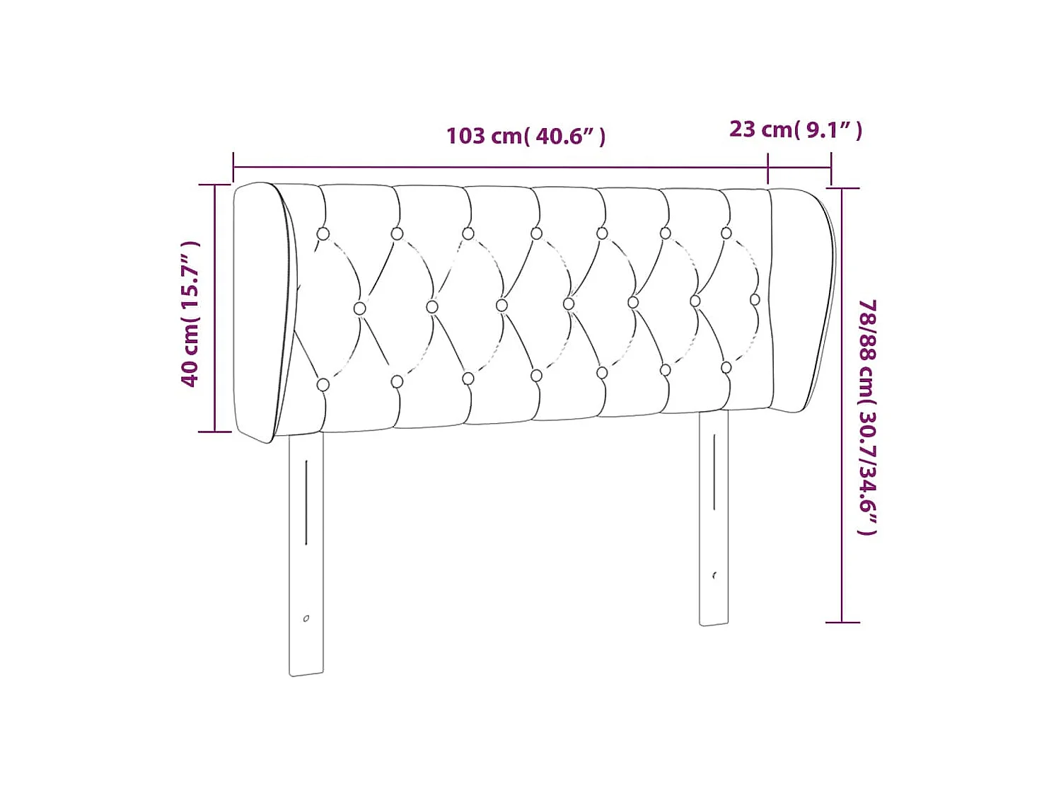 Hoofdbord met randen 103x23x78/88 cm stof crèmekleurig