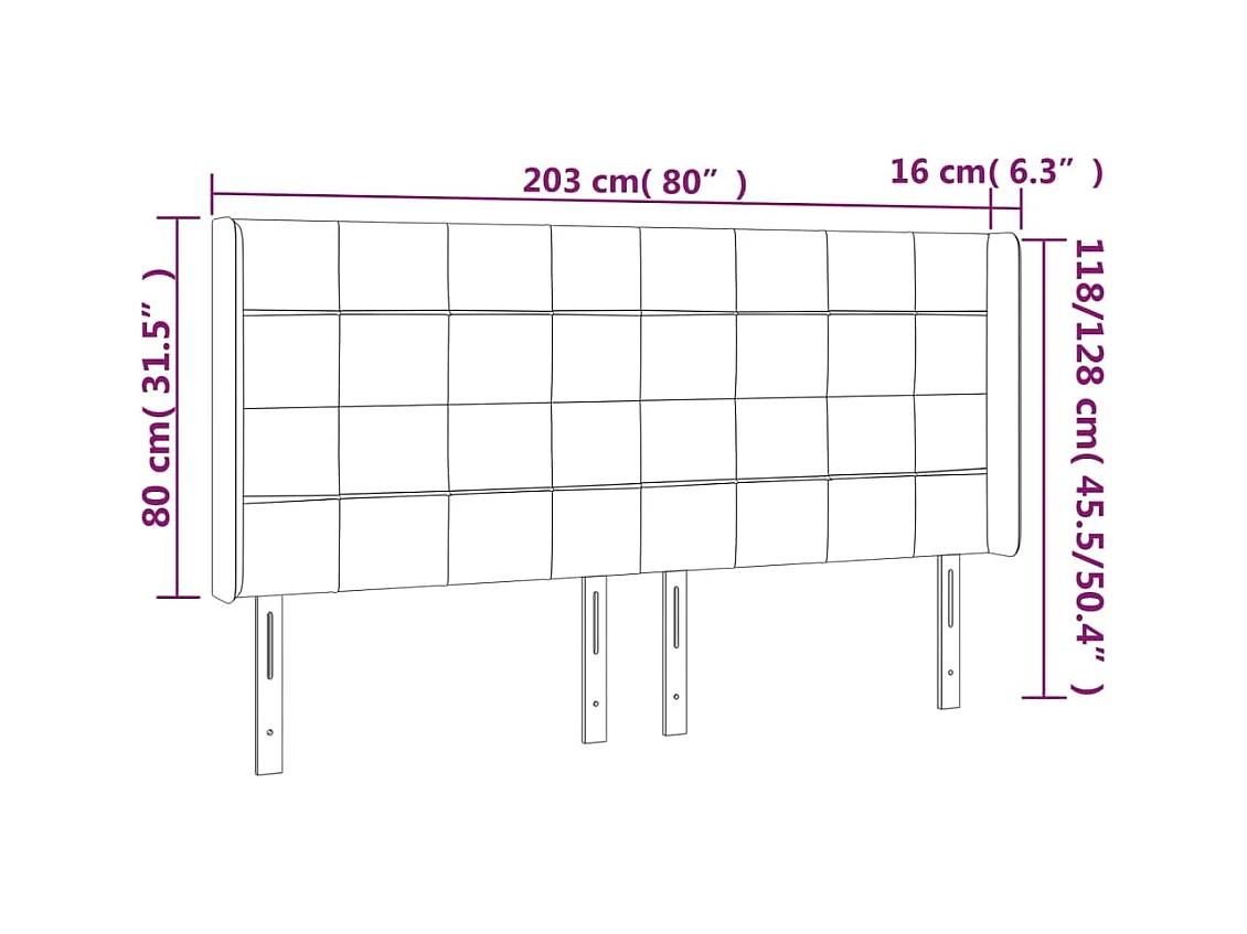 Tête de lit avec oreilles Taupe 203x16x118/128 cm Tissu
