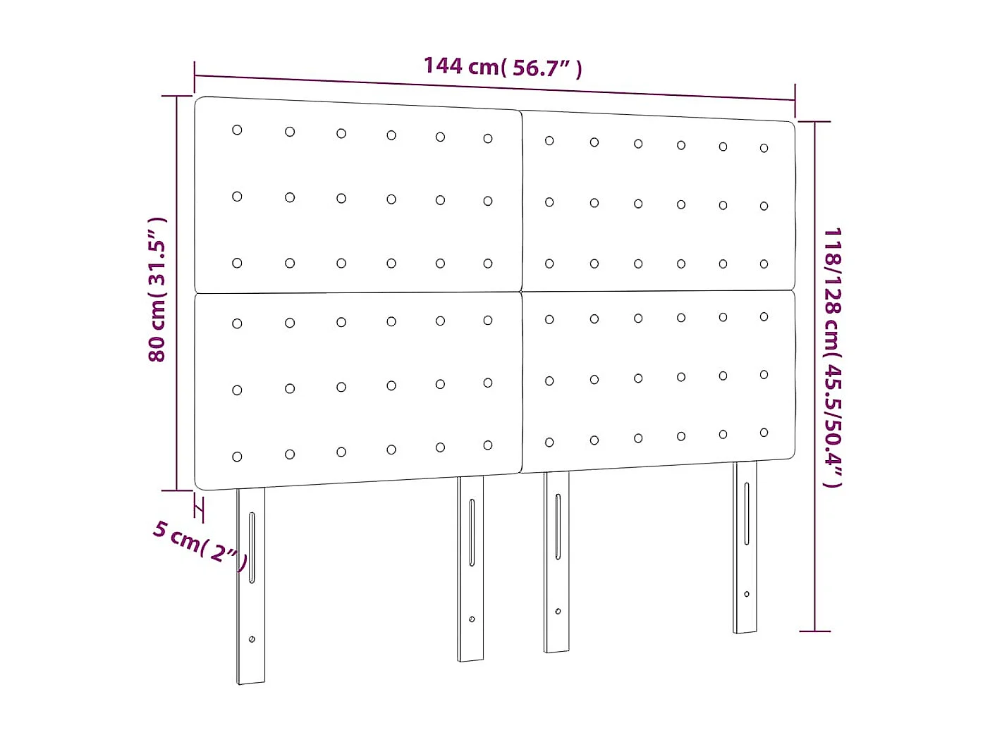 Tête de lit Bleu foncé 144 x 5 x 118/128 cm Velours