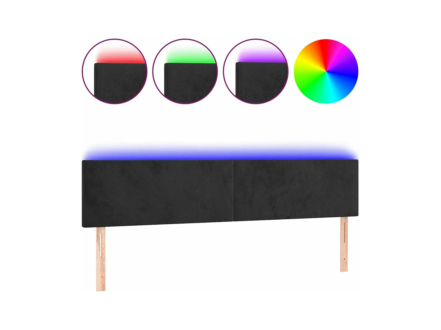 Cabeceira de cama c/ luzes LED veludo 180x5x78/88 cm preto