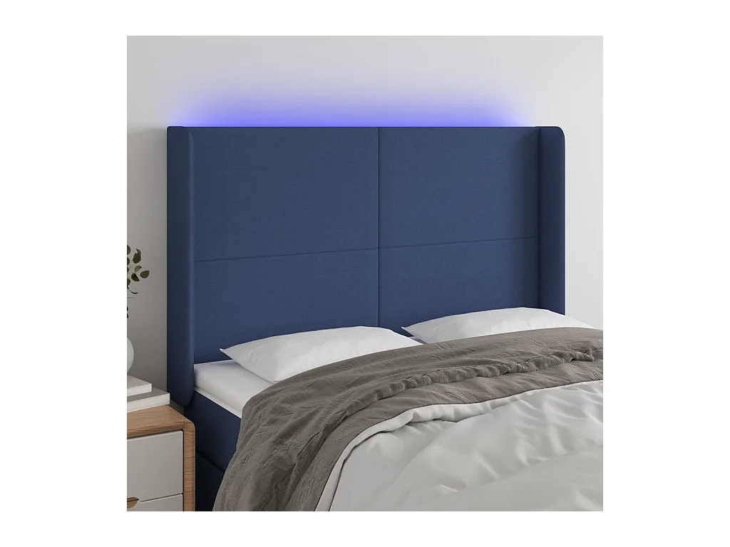 Tête de lit à LED Bleu 147x16x118/128 cm Tissu