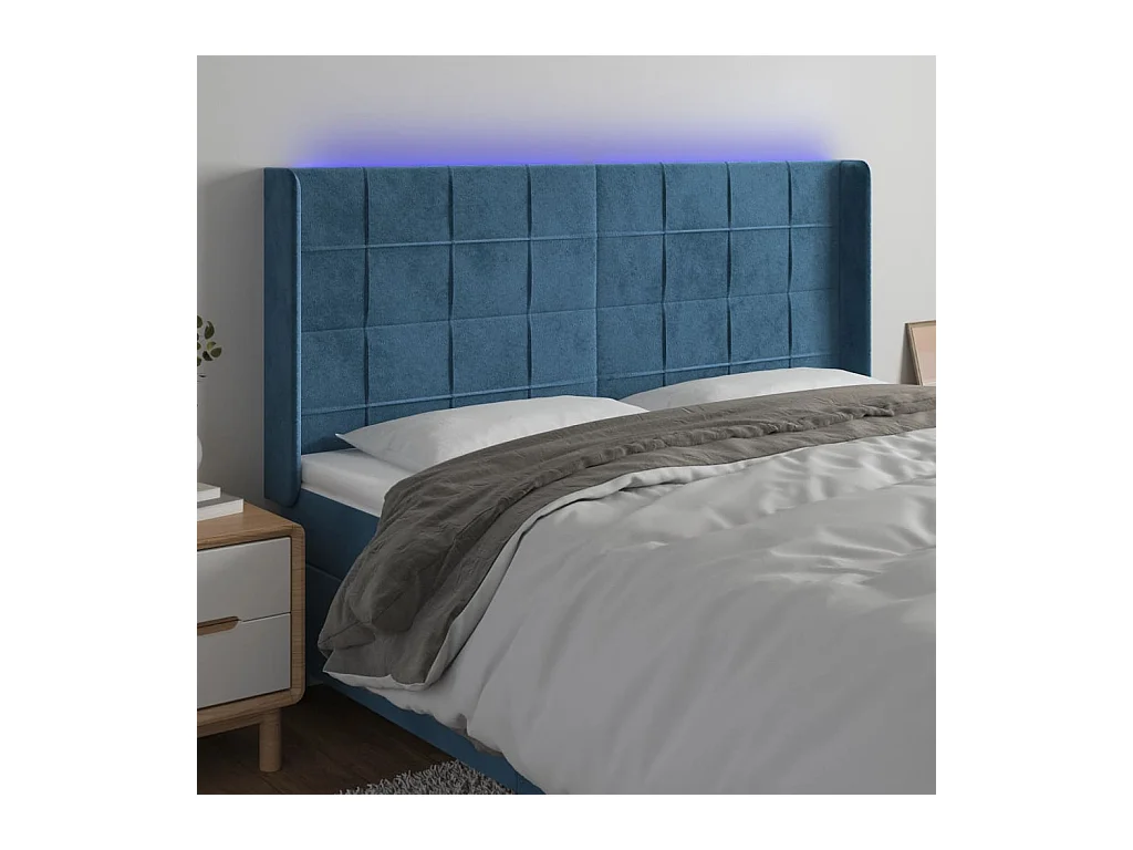 Tête de lit à LED Bleu foncé 183x16x118/128 cm Velours