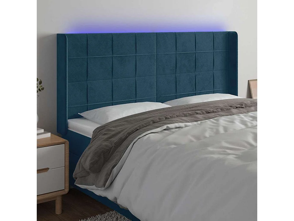 Tête de lit à LED Bleu foncé 183x16x118/128 cm Velours