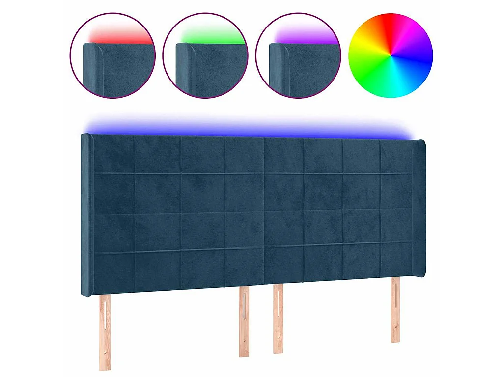 LED Kopfteil Dunkelblau 183x16x118/128 cm Samt