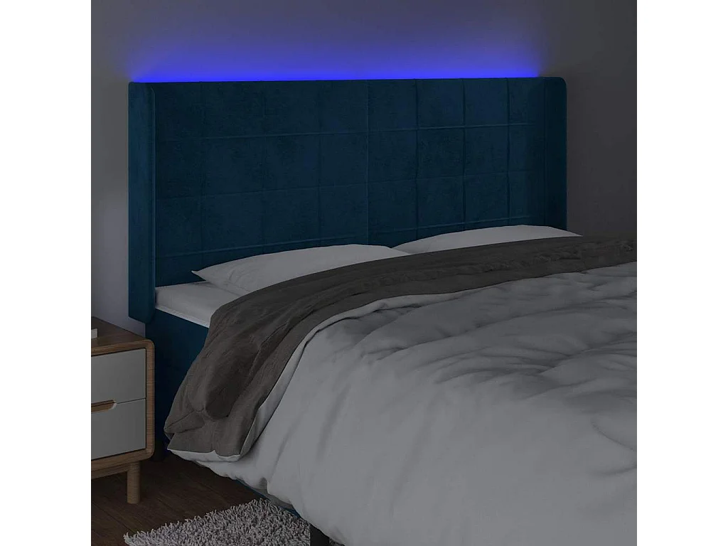 LED Kopfteil Dunkelblau 183x16x118/128 cm Samt