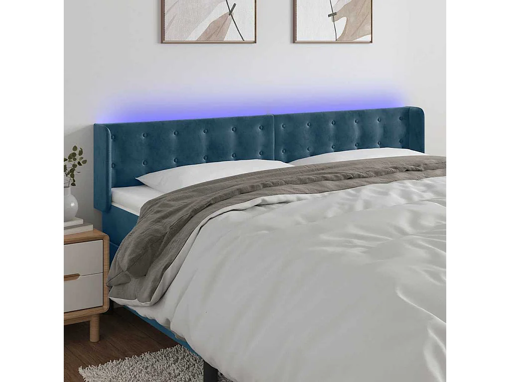 Testiera a LED Blu Scuro 163x16x78/88 cm in Velluto