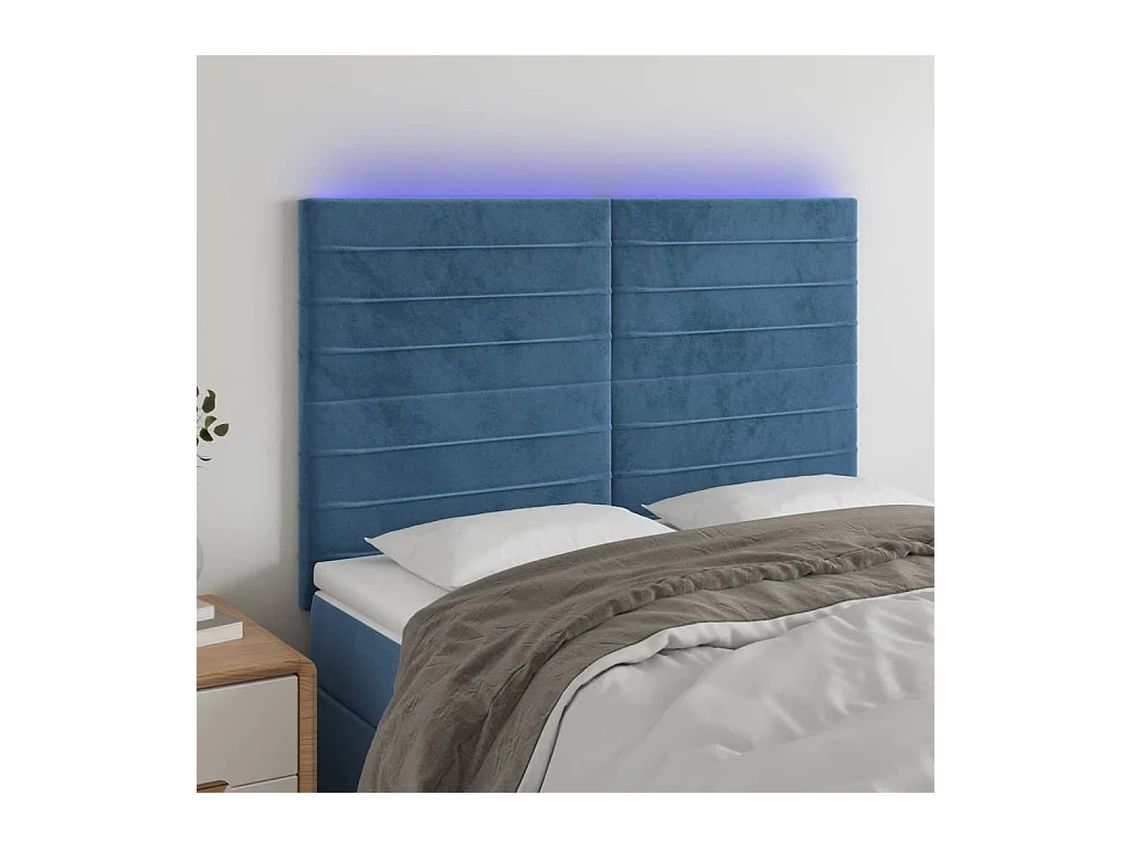 Tête de lit à LED Bleu foncé 144x5x118/128 cm Velours
