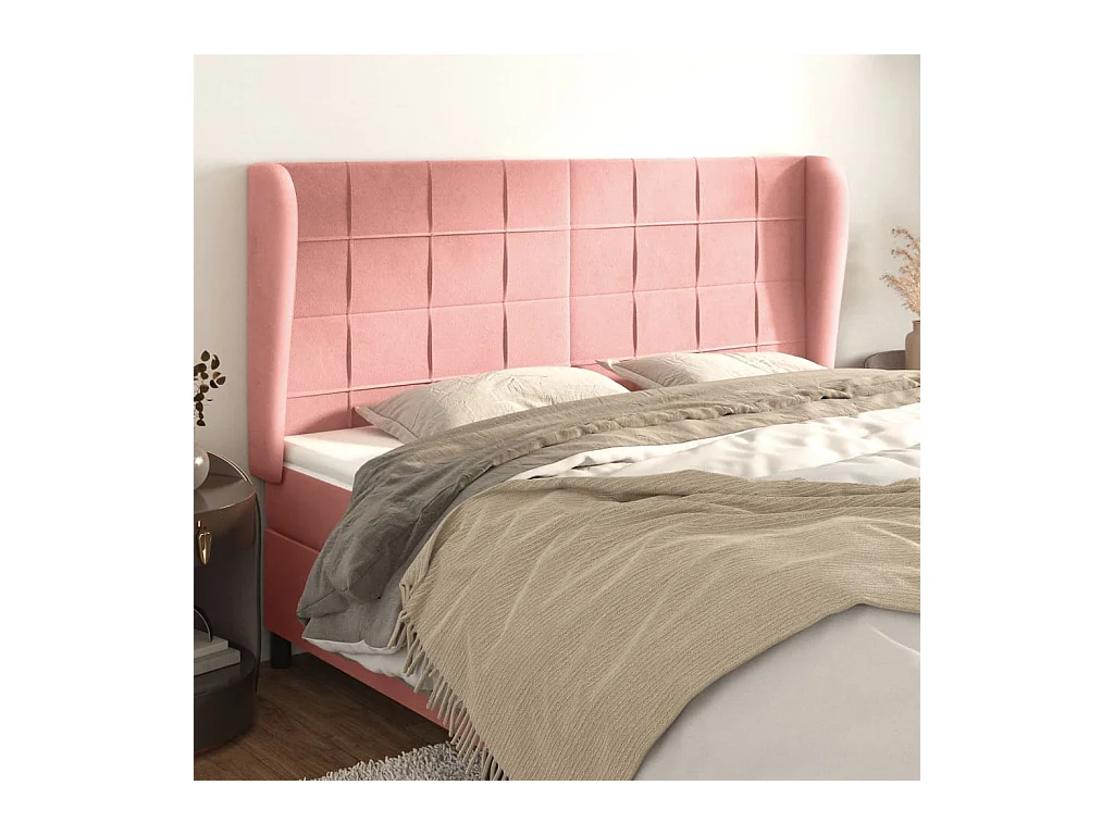 Tête de lit avec oreilles Rose 183x23x118/128 cm Velours