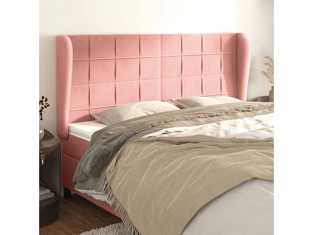 Hoofdbord met randen 183x23x118/128 cm fluweel roze