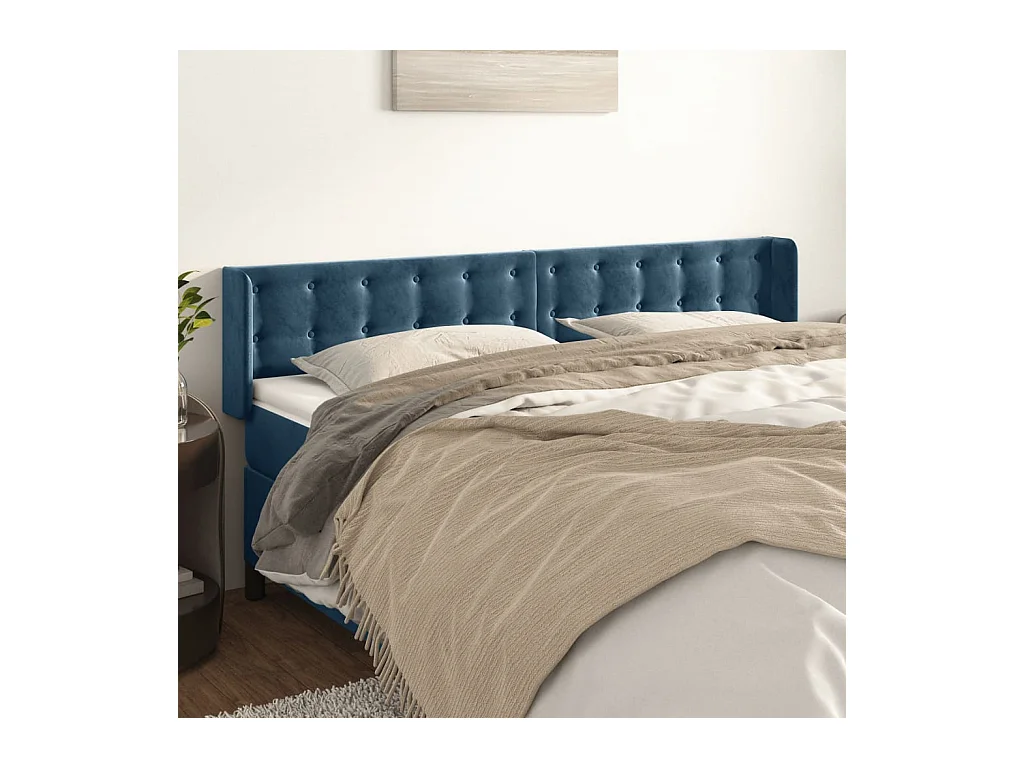 Testiera ad Orecchio Blu Scuro 163x16x78/88 cm in Velluto