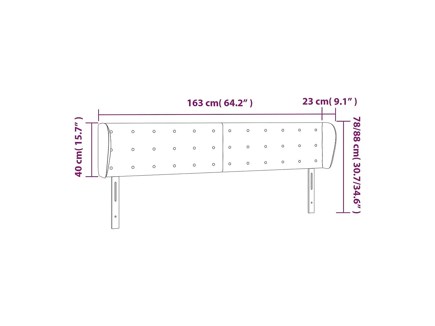 Tête de lit avec oreilles Bleu foncé 163x23x78/88 cm Velours