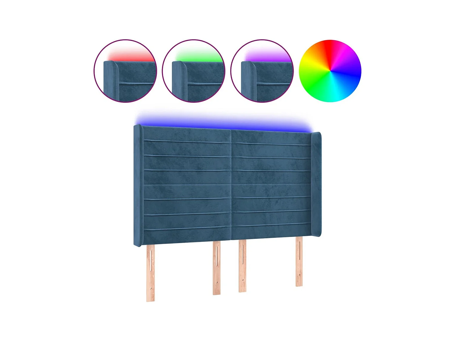 Hoofdbord LED 147x16x118/128 cm fluweel donkerblauw