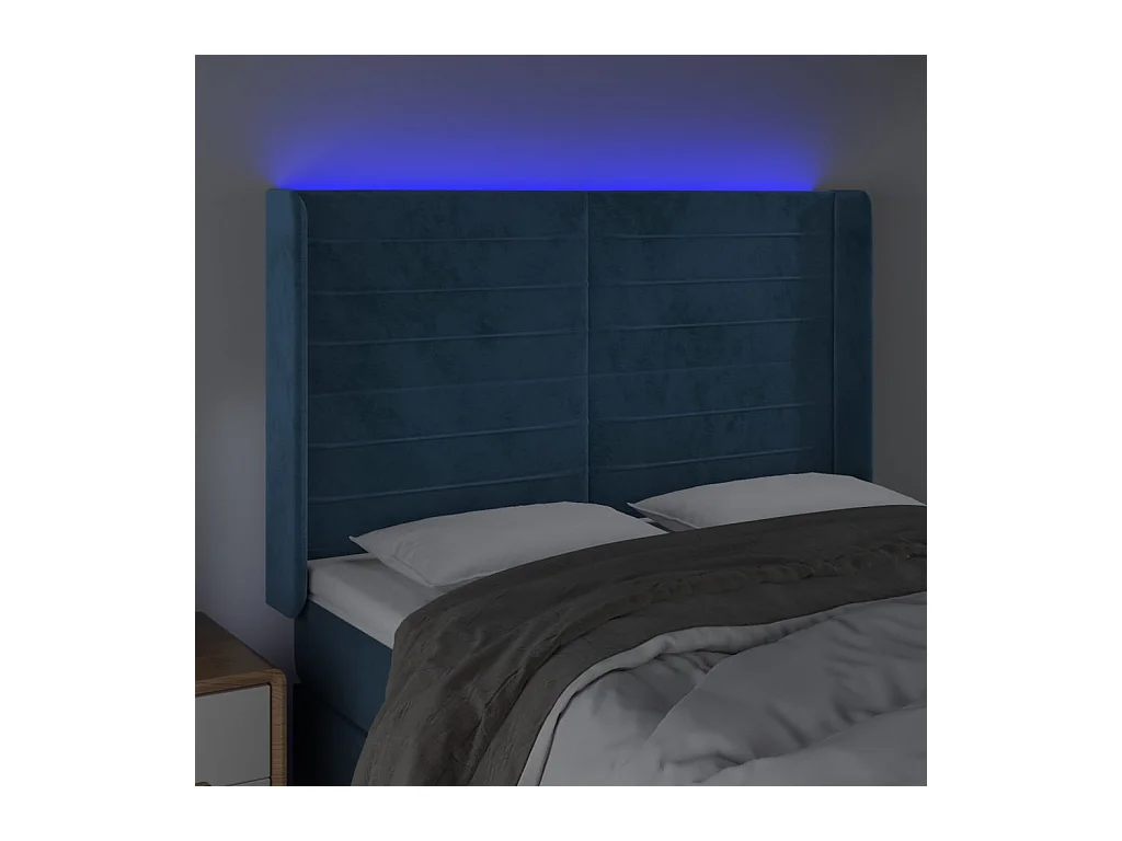Hoofdbord LED 147x16x118/128 cm fluweel donkerblauw