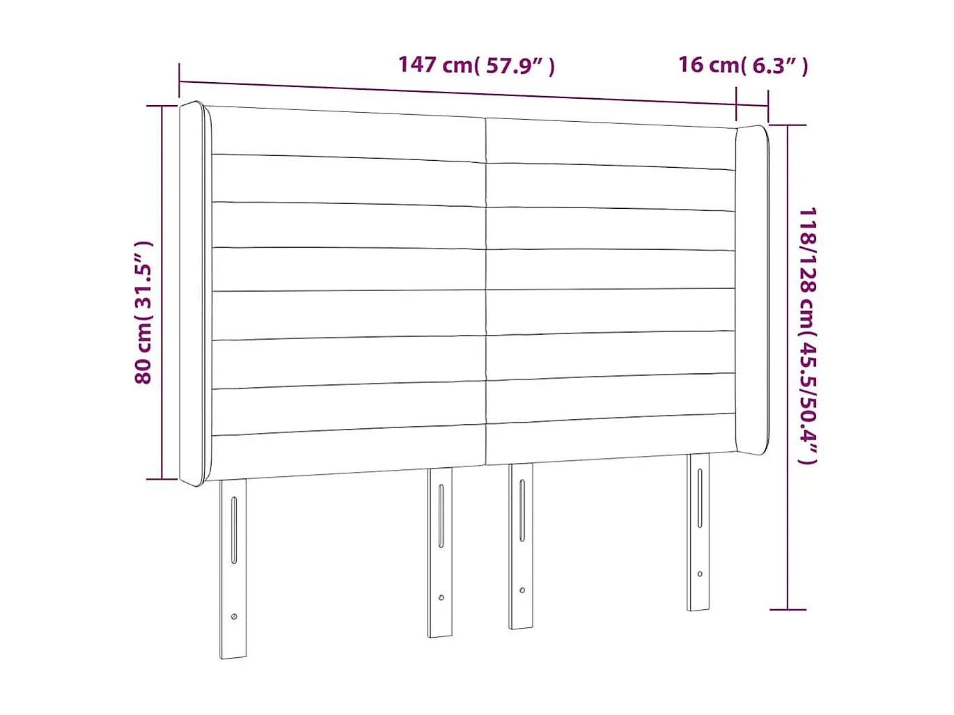 Tête de lit à LED Bleu foncé 147x16x118/128 cm Velours