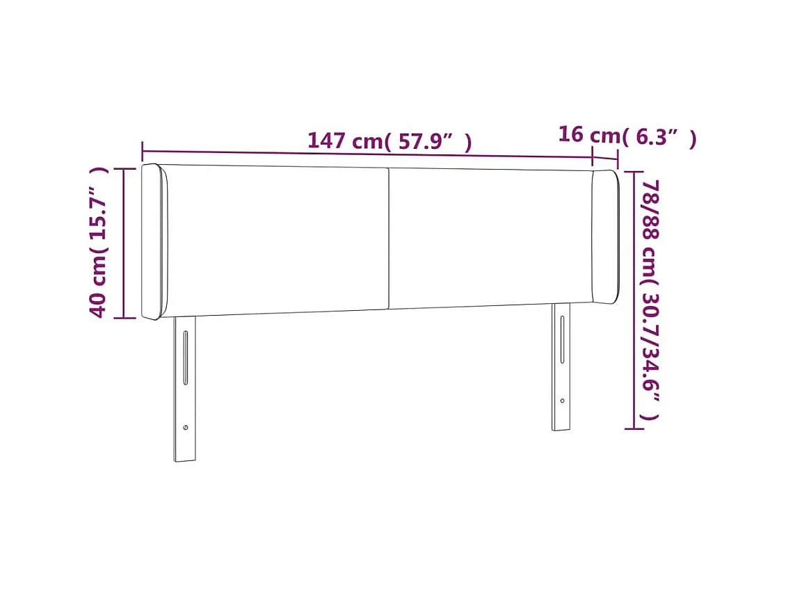Cabeceira de cama c/ abas tecido 147x16x78/88 cm cinzento-claro