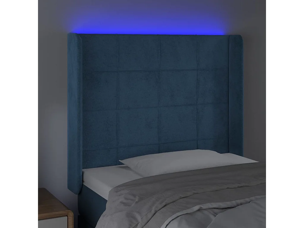Hoofdbord LED 93x16x118/128 cm fluweel donkerblauw