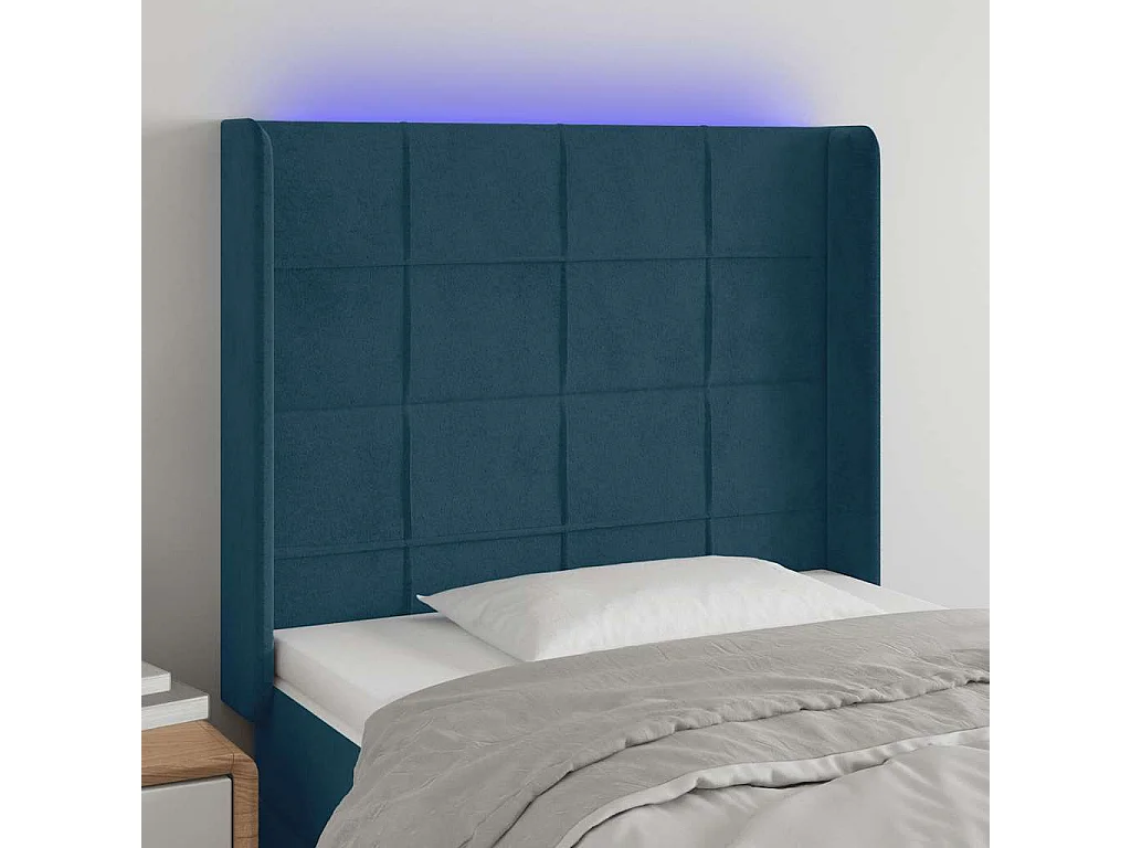 Tête de lit à LED Bleu foncé 93x16x118/128 cm Velours