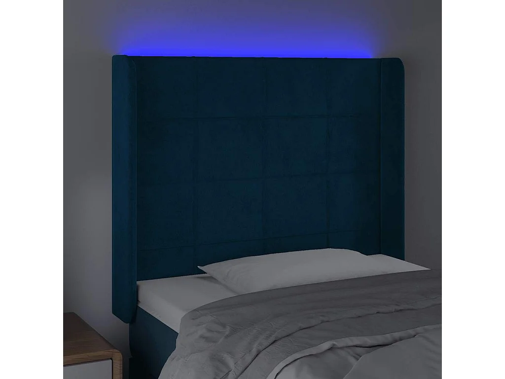 Tête de lit à LED Bleu foncé 93x16x118/128 cm Velours