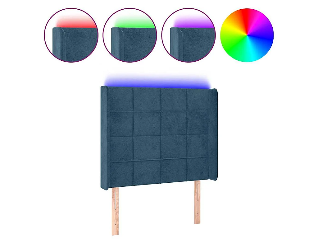 Tête de lit à LED Bleu foncé 93x16x118/128 cm Velours