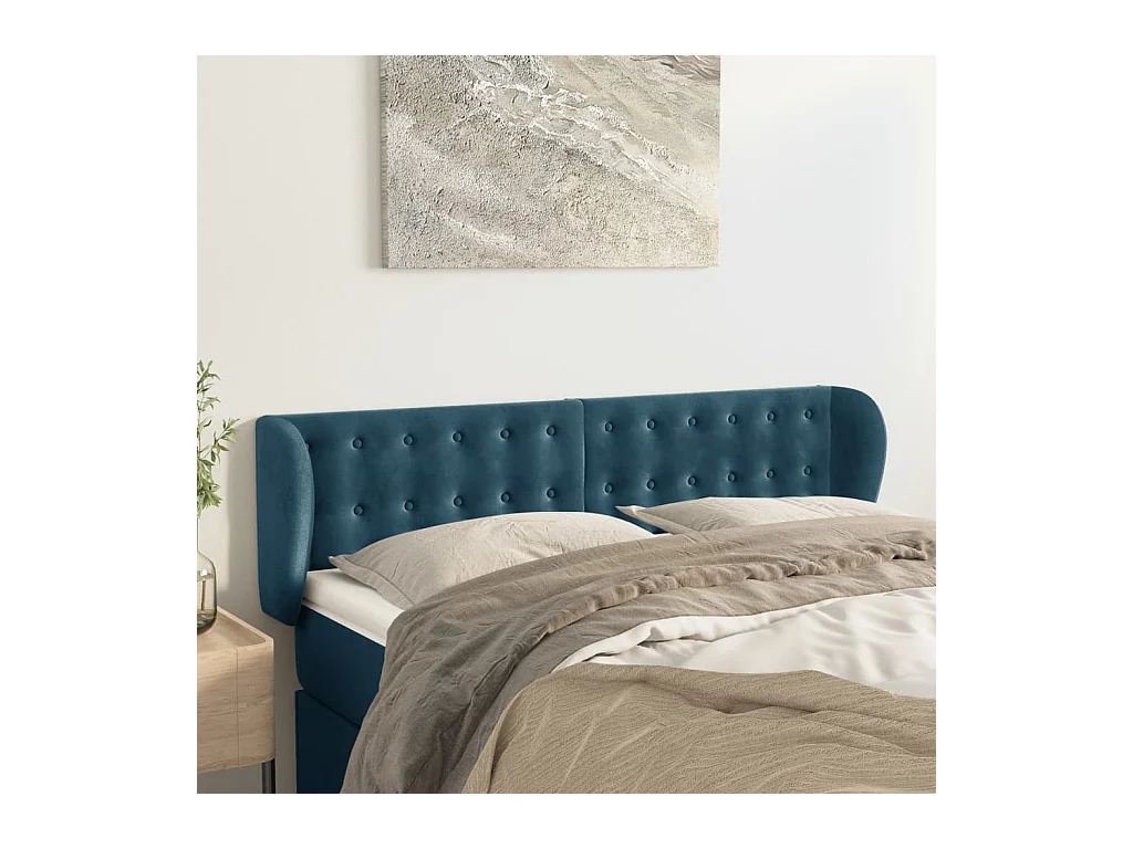 Tête de lit avec oreilles Bleu foncé 147x23x78/88 cm Velours