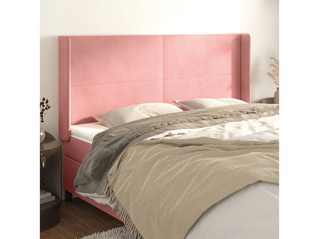 Hoofdbord met randen 163x16x118/128 cm fluweel roze