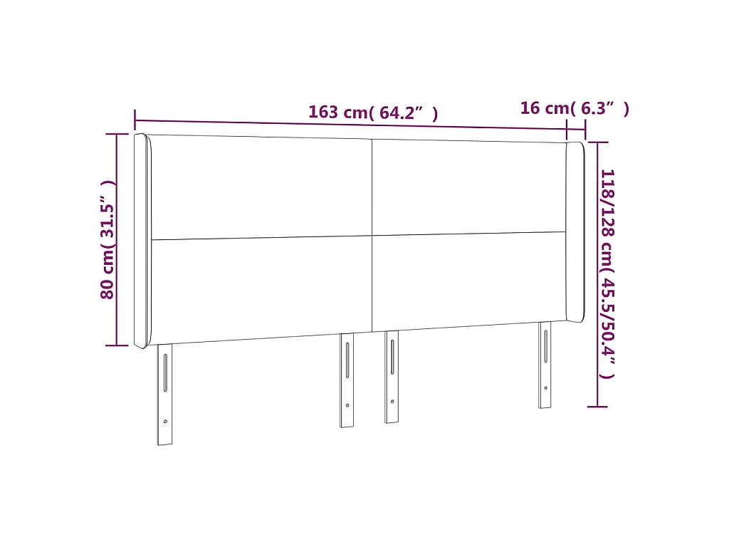 Hoofdbord met randen 163x16x118/128 cm fluweel roze