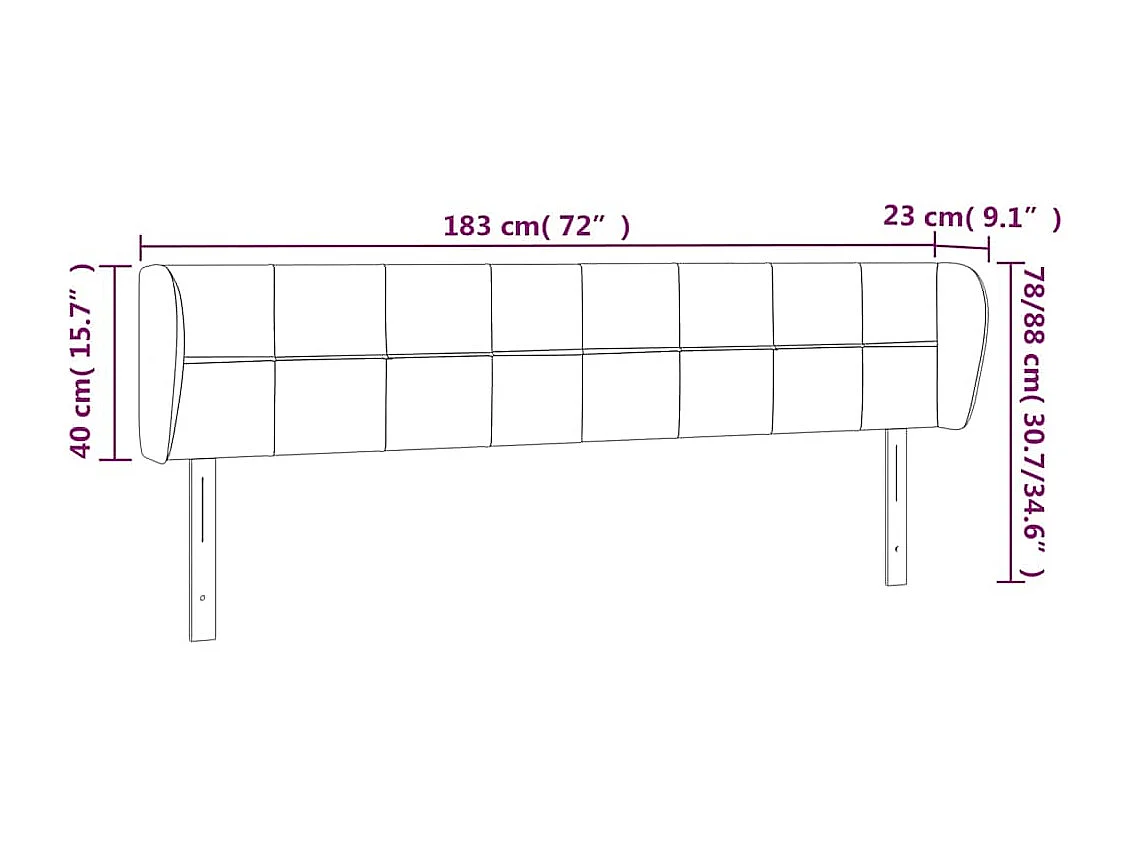 Tête de lit avec oreilles Bleu foncé 183x23x78/88 cm Velours