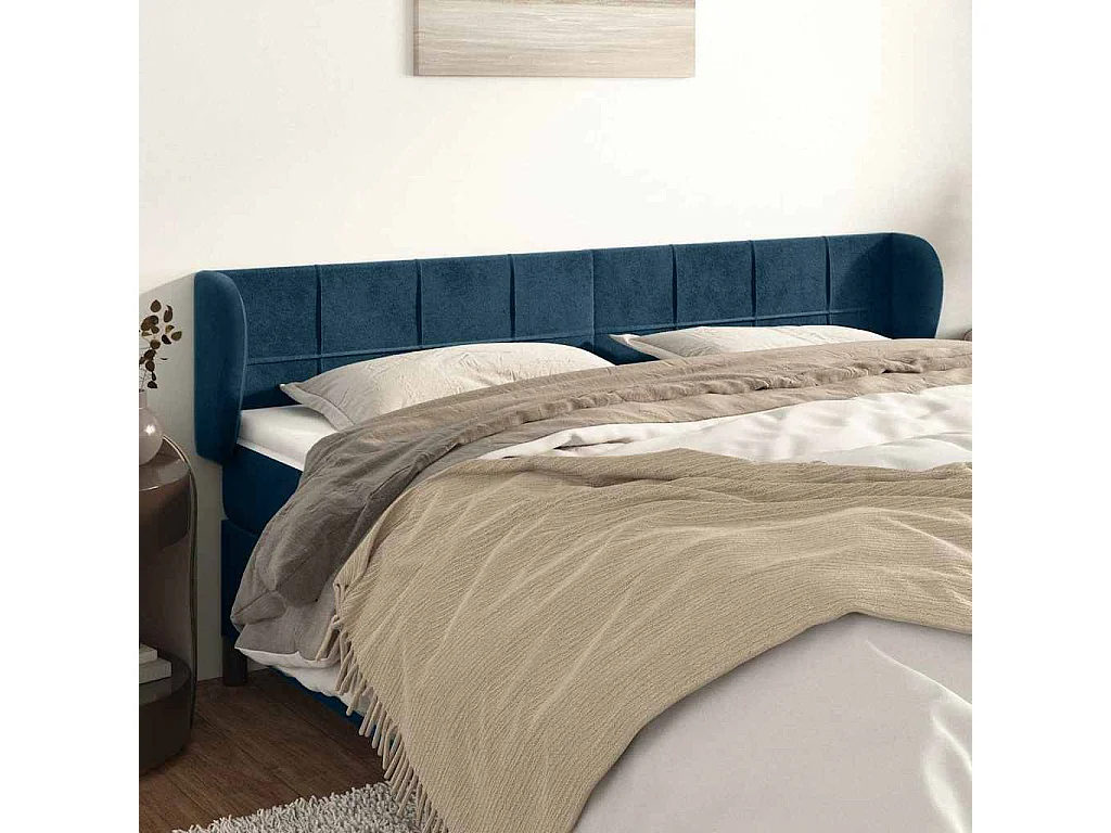 Tête de lit avec oreilles Bleu foncé 183x23x78/88 cm Velours