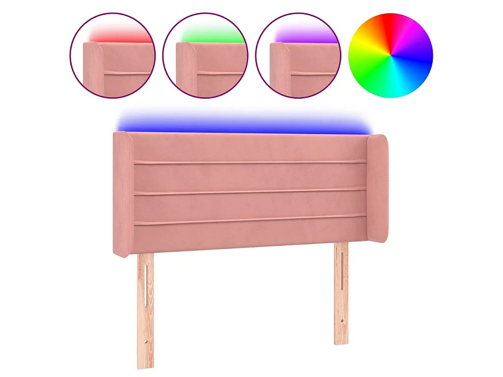 Cabeceira de cama c/ luzes LED veludo 103x16x78/88 cm rosa