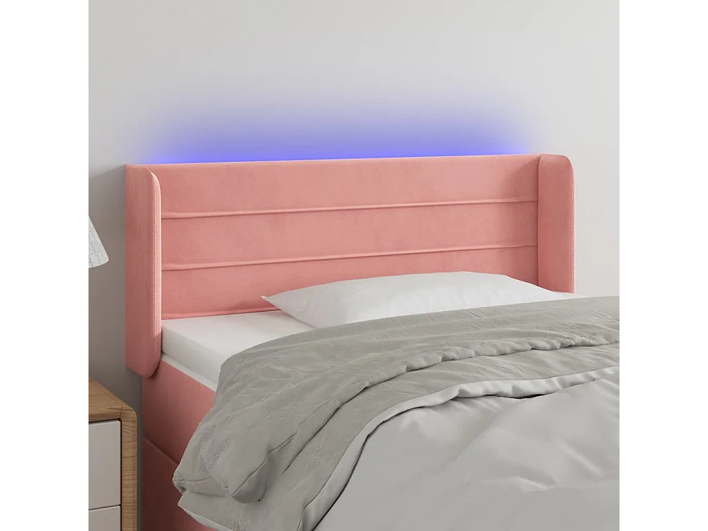 Cabeceira de cama c/ luzes LED veludo 103x16x78/88 cm rosa