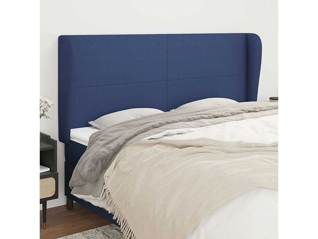 Hoofdbord met randen 203x23x118/128 cm stof blauw