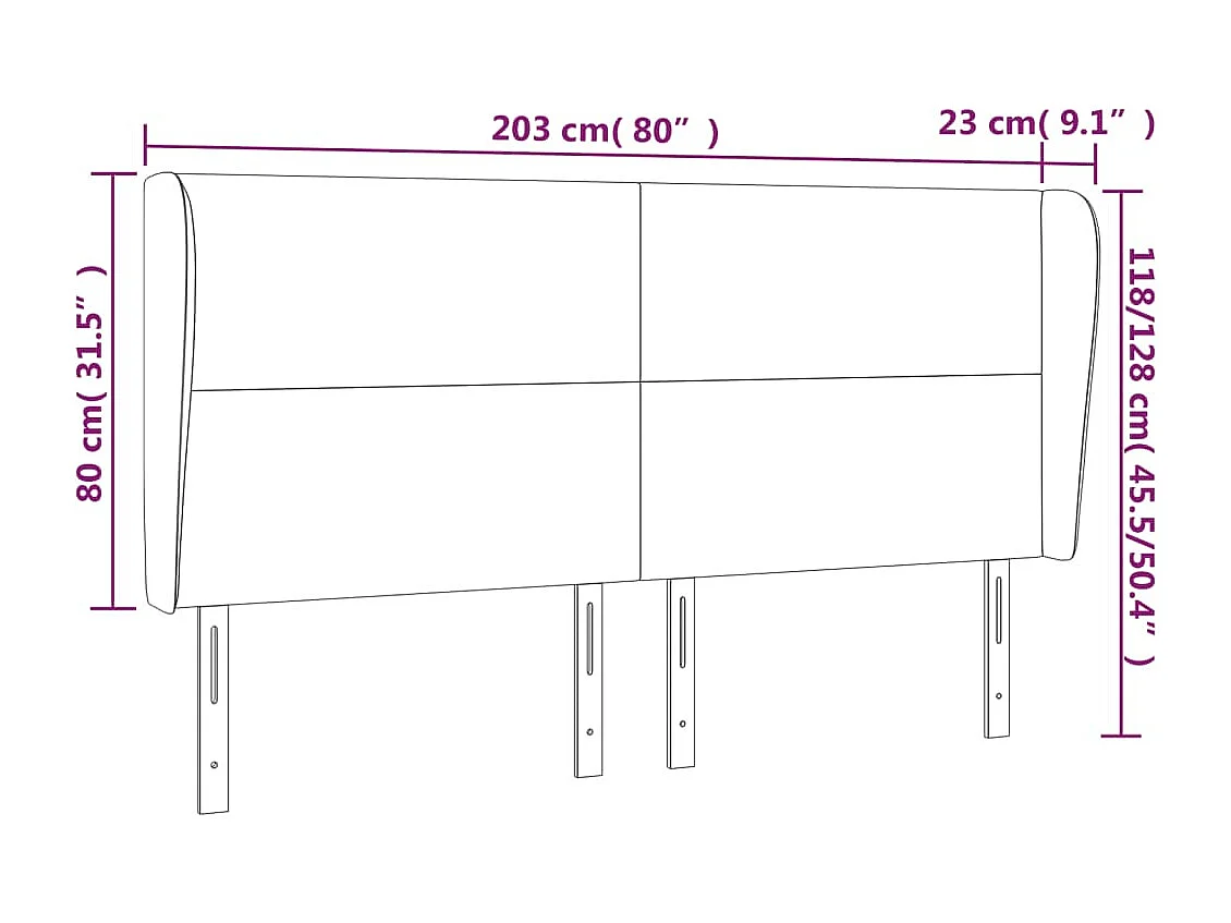 Hoofdbord met randen 203x23x118/128 cm stof blauw