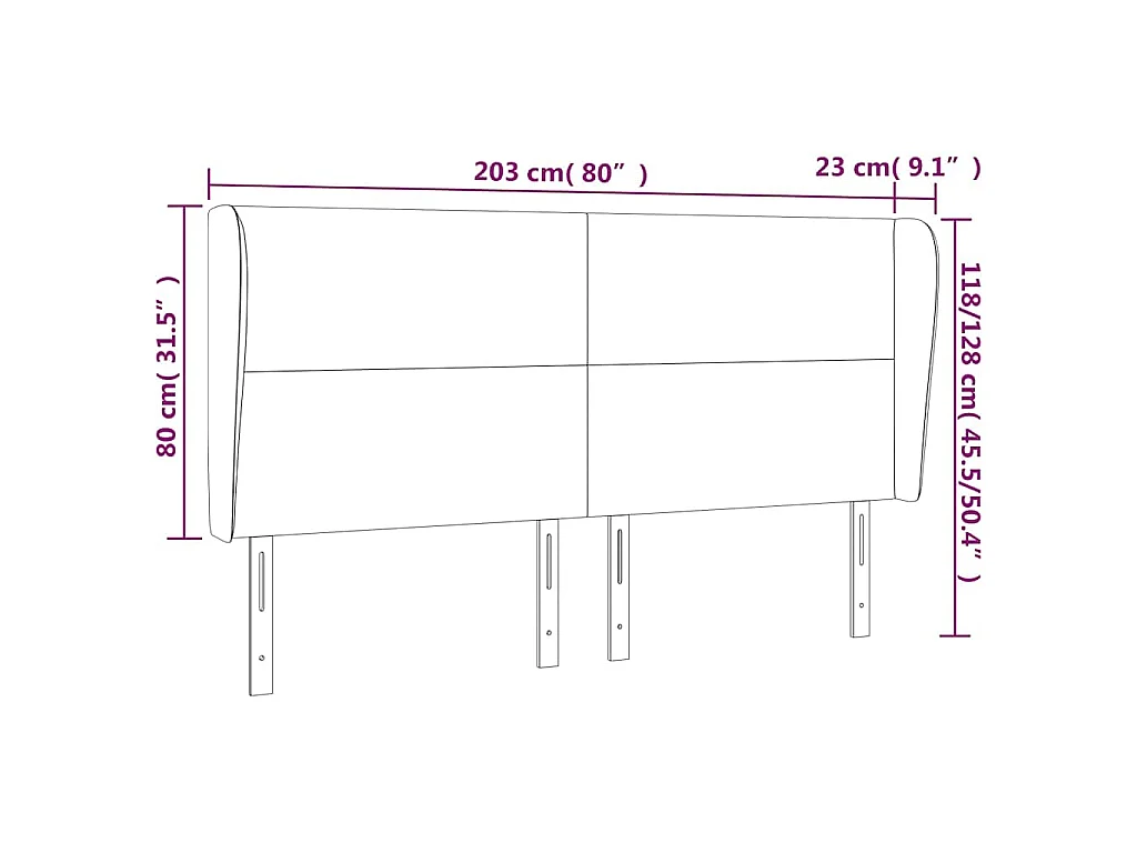 Tête de lit avec oreilles Bleu 203x23x118/128 cm Tissu